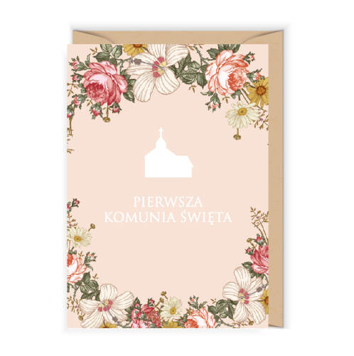 Kartka komunijna w kolorze brzoskwiniowym