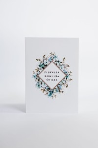 Zaproszenie na Komunię Świętą Niebieskie kwiaty