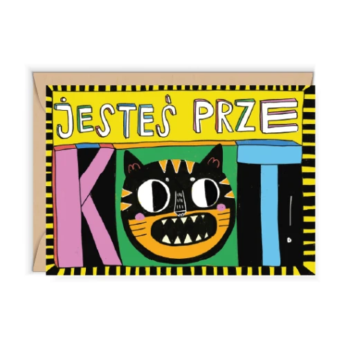 Pop-artowa kartka dla kociarza „Jesteś PRZEKOT!”