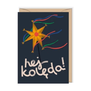 Świąteczna kartka bożonarodzeniowa z gwiazdą kolędniczą „Hej kolęda!”