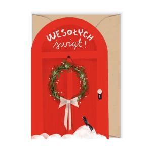 Wycinana kartka bożonarodzeniowa „Wesołych Świąt – Czerwone Drzwi”
